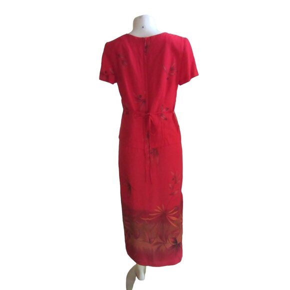Vintage New w Tags, Scarlett Red Maxi Dress w Slits Tie Back Rayon Dress, Sz 8P - Picture 5 of 9